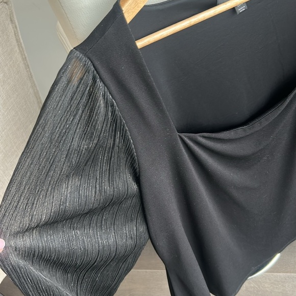 Ever New Curve Pleat Square-Neck Top Blouson Sleeves Black Size 16 - Picture 4 of 14